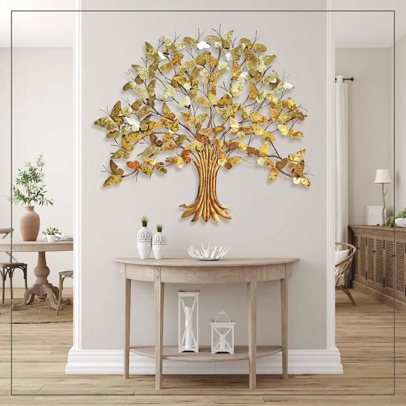 Designer Golden Butterfly Tree Metal Wall Art (40x36 inches)