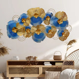 Metal Blue & Golden Flowers Decorative Wall Art (48×24 inches)