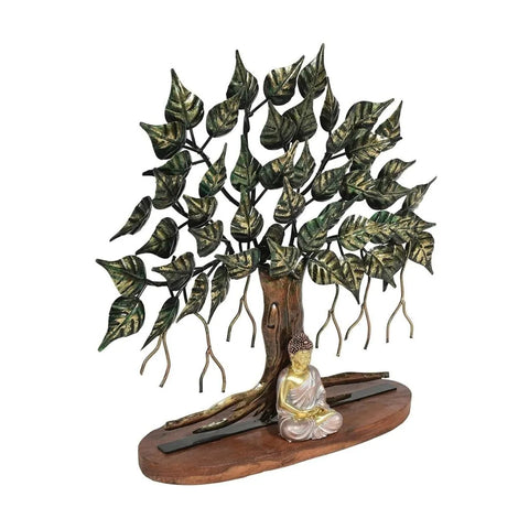 Handcrafted Buddha Under Tree Multi-Colored Metal Table Decor Item (25×24 Inches)