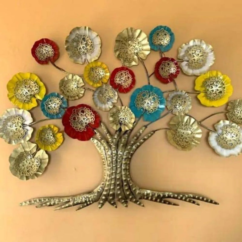 Modern Big Multicolor Floral Leaves Tree Metal Wall Art (40"×36")