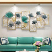 Gold & Turquoise Ginkgo Leaf Metal Wall Art (50×24 Inches)