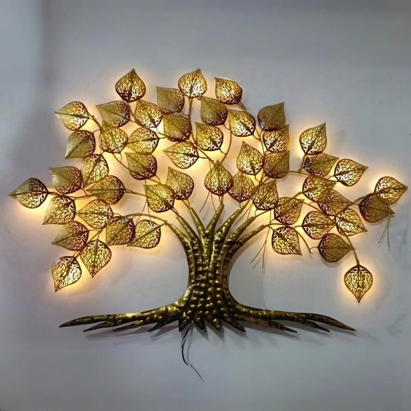 Metallic Golden Leaves Tree Wall Art with LED Lights (50"×36")