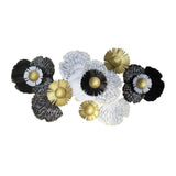 Stunning Metal Wall Art/ Abstract Leaf Design in Black and White with Central Circular Rings/ (48×24 Inches)