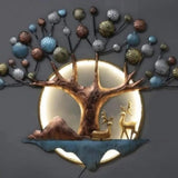 Illuminated Metal Tree & Deer Wall Art (42×36 Inches)