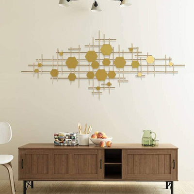 Premium Golden Geometric Hexagon Metal Wall Art (48×24 Inches)