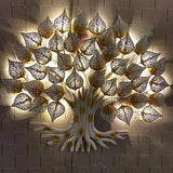 White Golden Leaf Tree Metal Wall Art with LED Lights (48"×48")