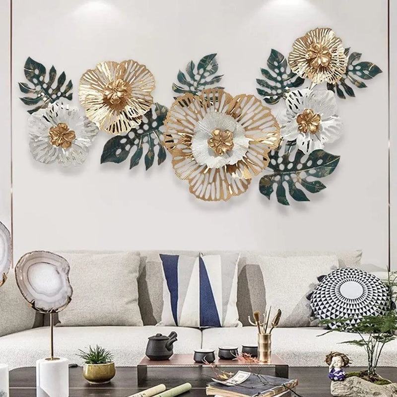 Luxury Floral Metal Wall Art (48×24 inches)