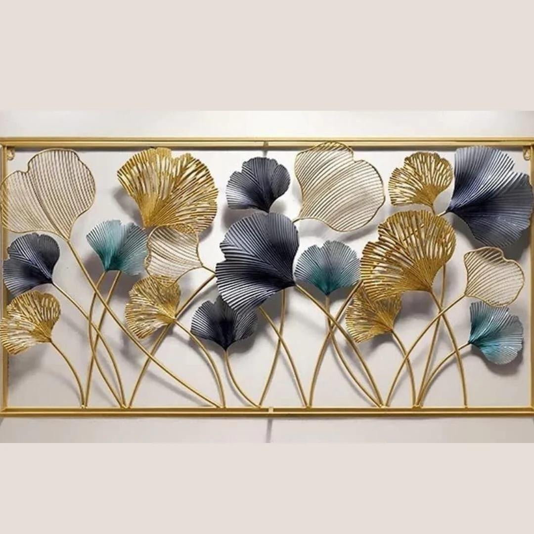 Luxurious Multicolor Metal Leaf and Flower Wall Decor: Stunning Home Wall Sculpture (48×24 Inches)