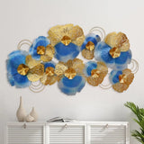 Metal Blue & Golden Flowers Decorative Wall Art (48×24 inches)