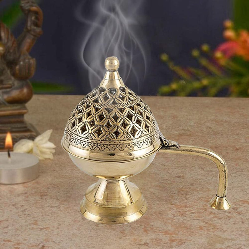 Brass Dhoop Daan Purify your Home with Holy Fragrance from Loban Lamp (Size 7.5 Inches)