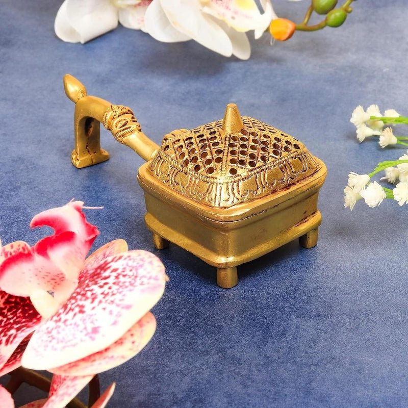 Brass Dhoop Daan Purify your Homes with Holy Fragrance from Loban Lamp (7.5 Inches)