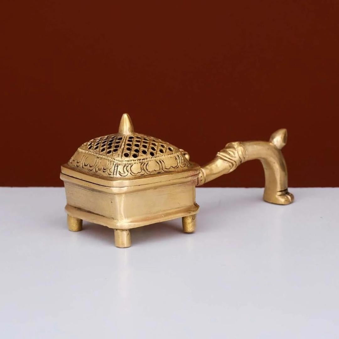 Brass Dhoop Daan Purify your Homes with Holy Fragrance from Loban Lamp (7.5 Inches)