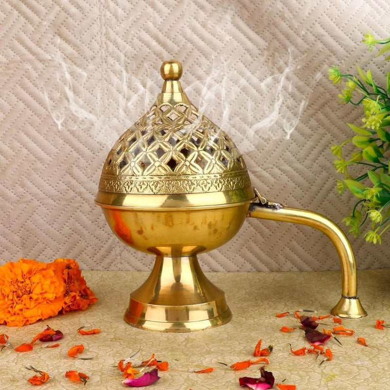 Brass Dhoop Daan Purify your Home with Holy Fragrance from Loban Lamp (Size 7.5 Inches)