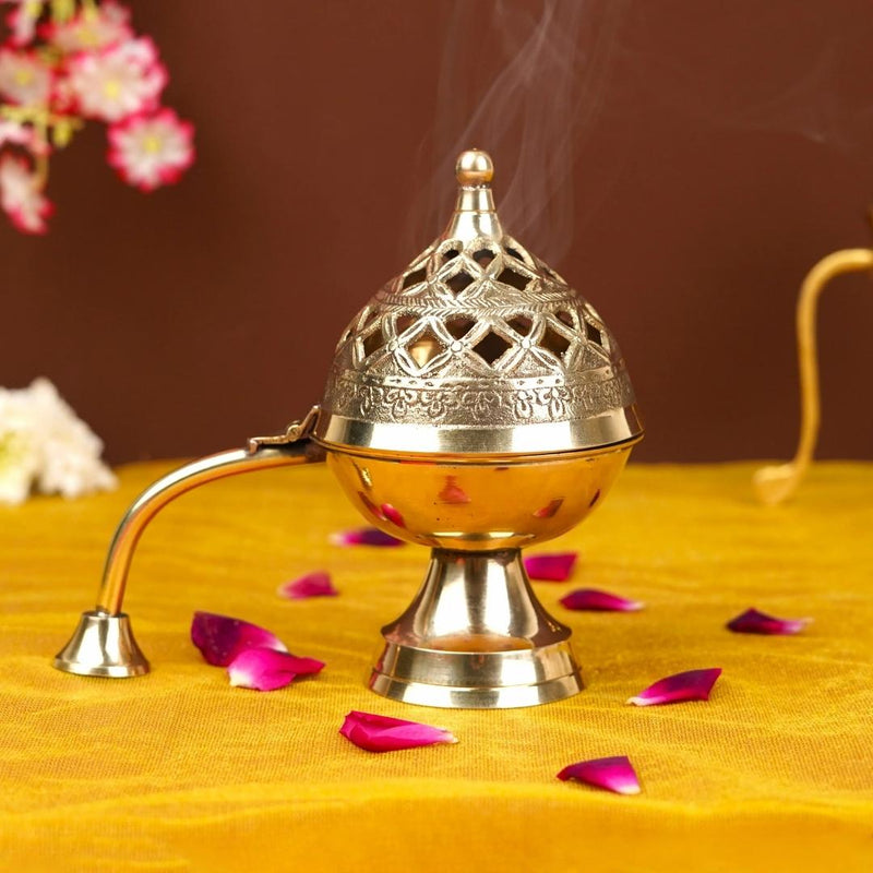 Brass Dhoop Daan Purify your Home with Holy Fragrance from Loban Lamp (Size 7.5 Inches)