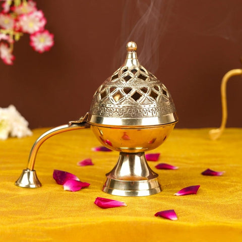 Brass Dhoop Daan Purify your Home with Holy Fragrance from Loban Lamp (Size 7.5 Inches)