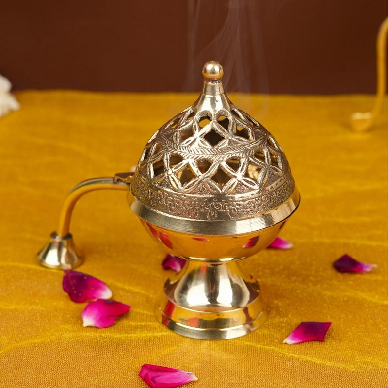 Brass Dhoop Daan Purify your Home with Holy Fragrance from Loban Lamp (Size 7.5 Inches)