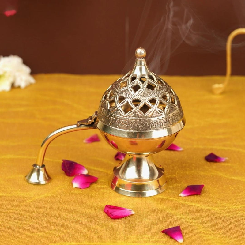 Brass Dhoop Daan Purify your Home with Holy Fragrance from Loban Lamp (Size 7.5 Inches)