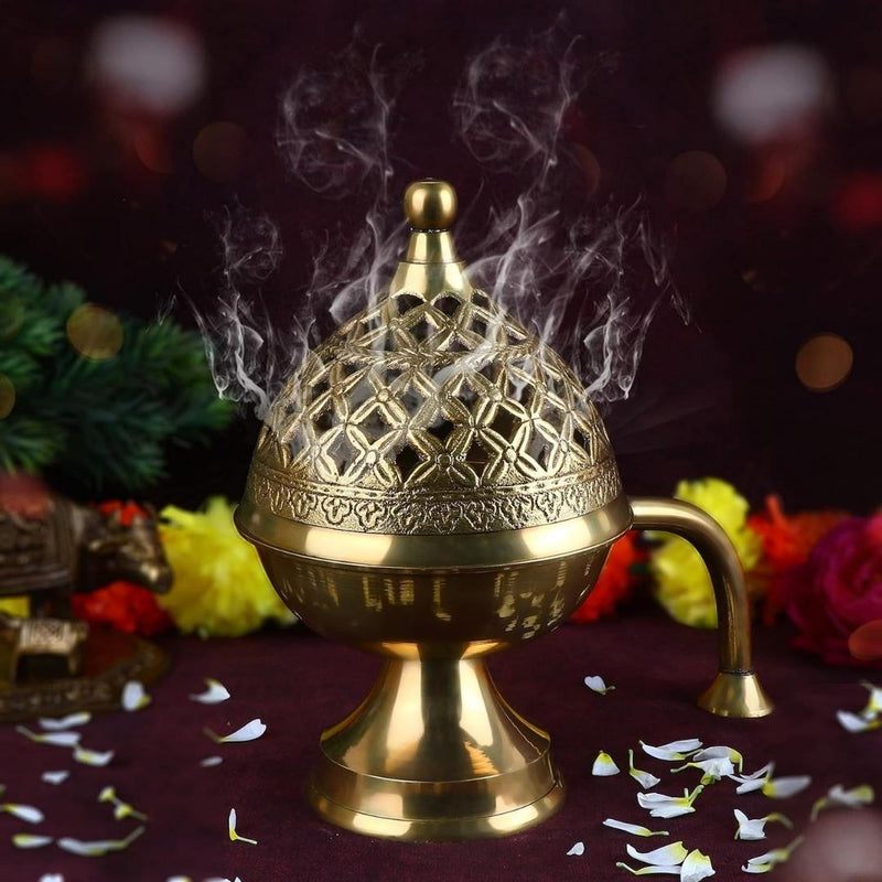 Brass Dhoop Daan Purify your Home with Holy Fragrance from Loban Lamp (Size 7.5 Inches)