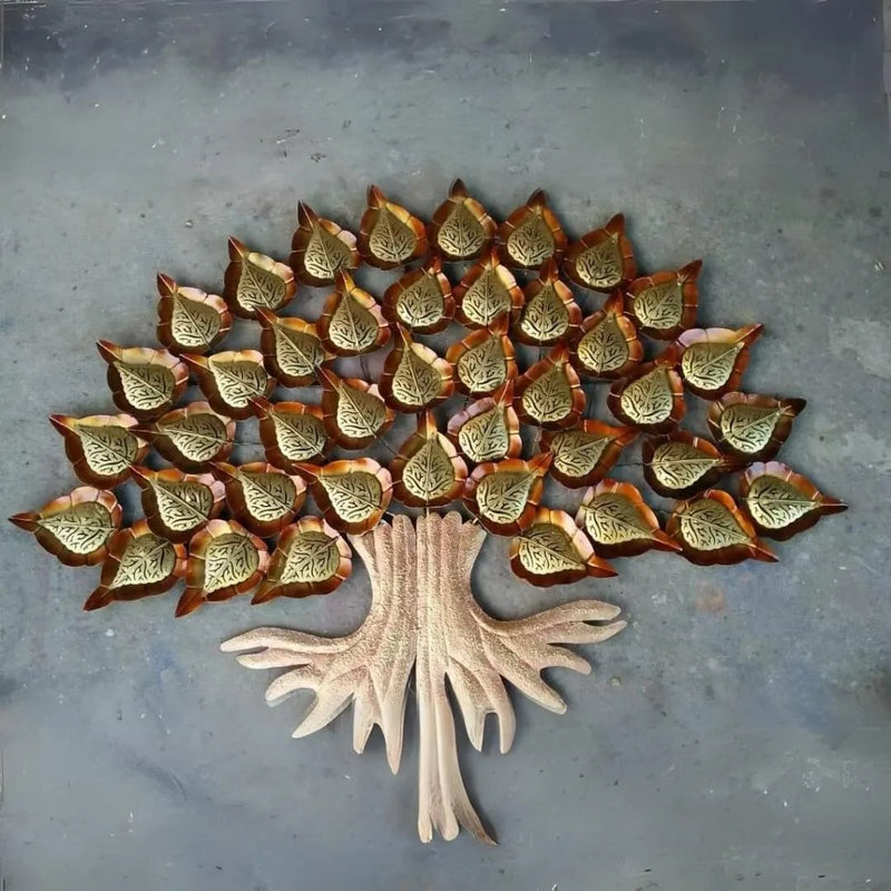Designer Metal Wall Art: Big Tree Double Layer Leaves with LED Lights - Modern Sculpture for Stylish Wall Decor (Size-57×36 Inches)