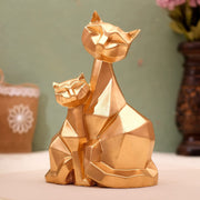 Cat Family Decorative Golden Resin Sculpture for Home Décor Showpiece Figurine