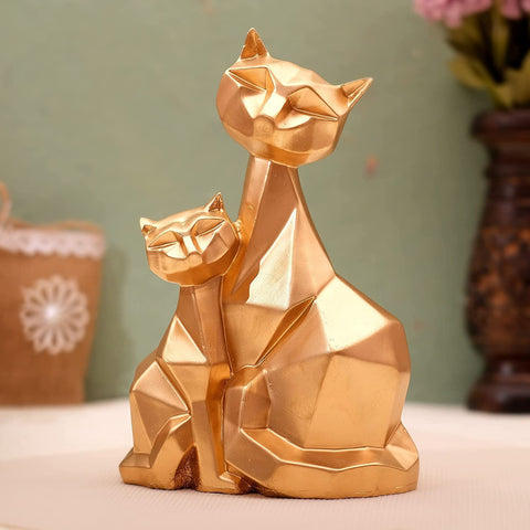 Cat Family Decorative Golden Resin Sculpture for Home Décor Showpiece Figurine