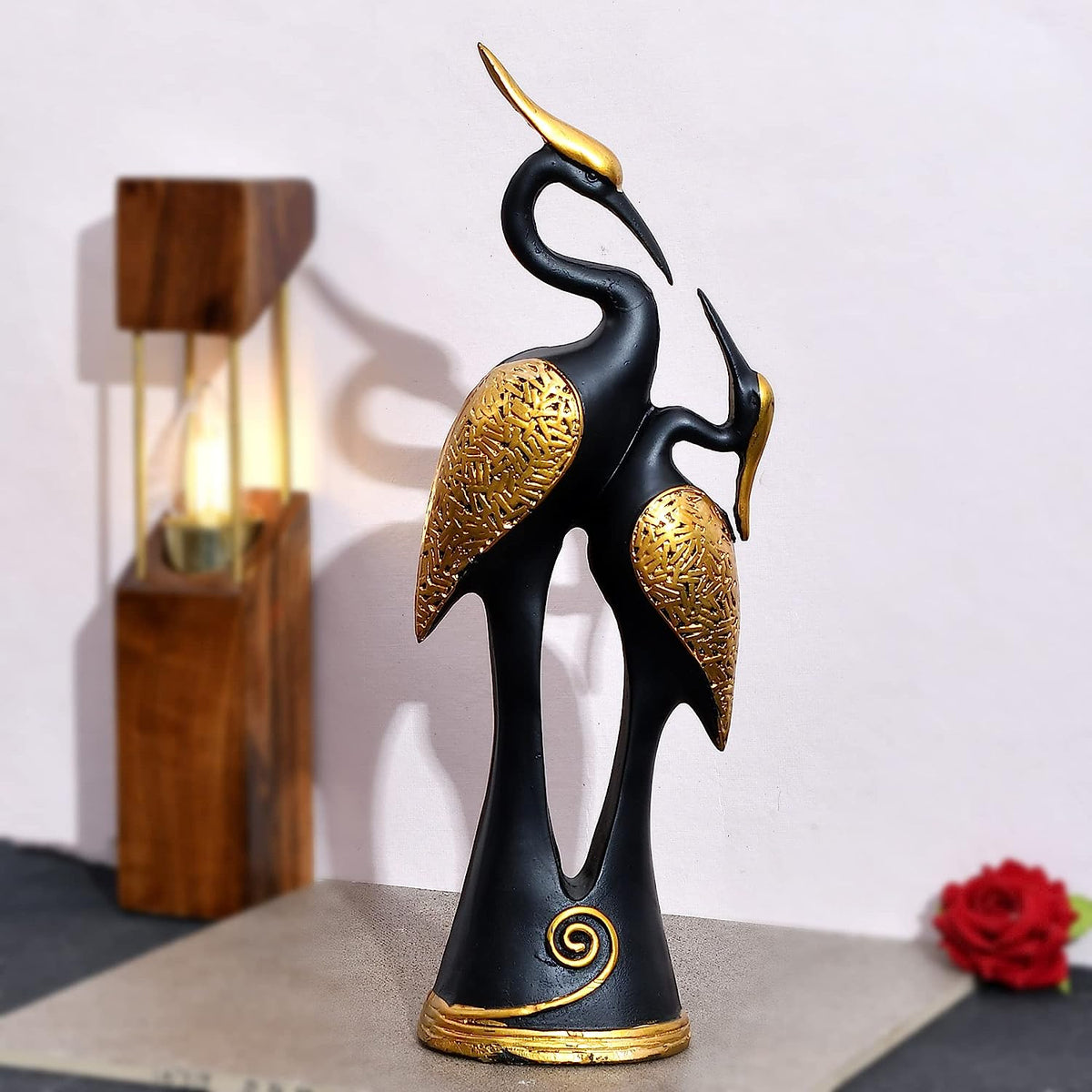 Elegant Black & Gold Crane Showpiece
