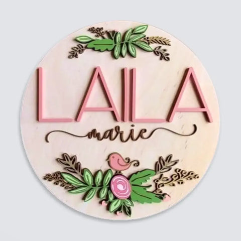 Classy Floral Bird Nameplate For Kid's Room
