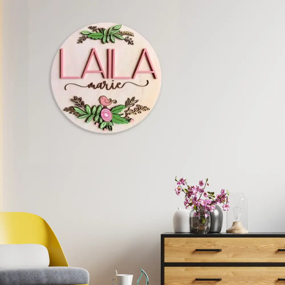 Classy Floral Bird Nameplate For Kid's Room