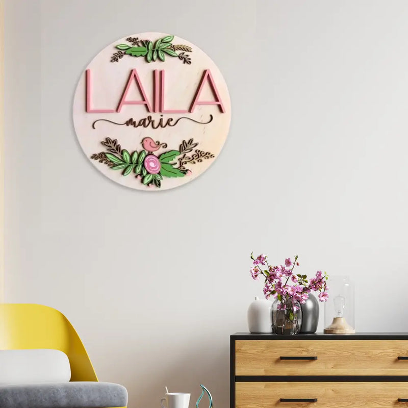 Classy Floral Bird Nameplate For Kid's Room