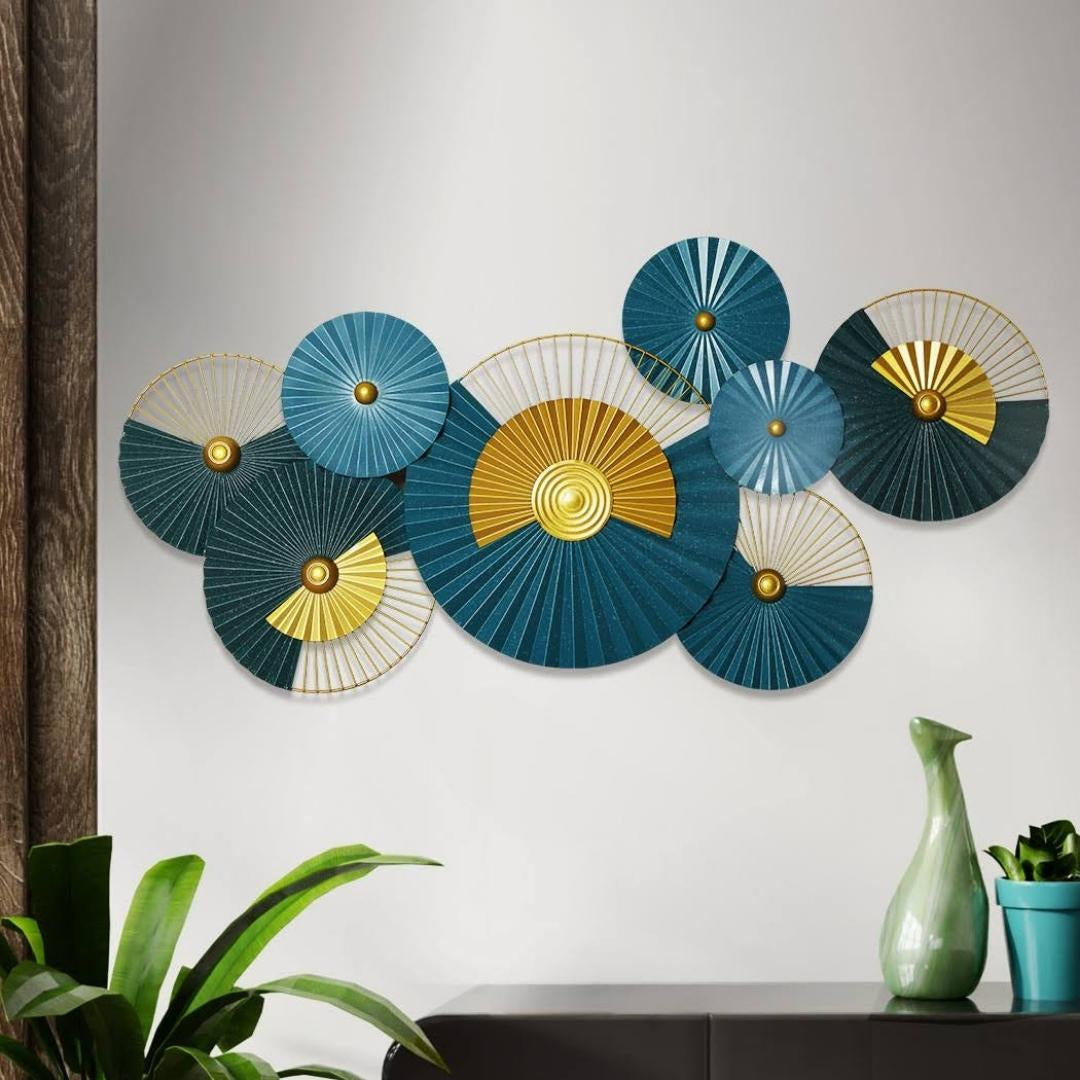 Premium Blue Metal Wall Art - Creative Lotus Leaf Design (48×24 Inches)