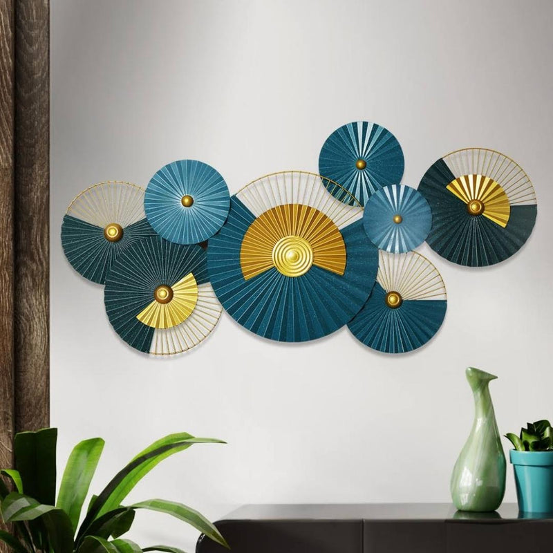 Premium Blue Metal Wall Art - Creative Lotus Leaf Design (48×24 Inches)