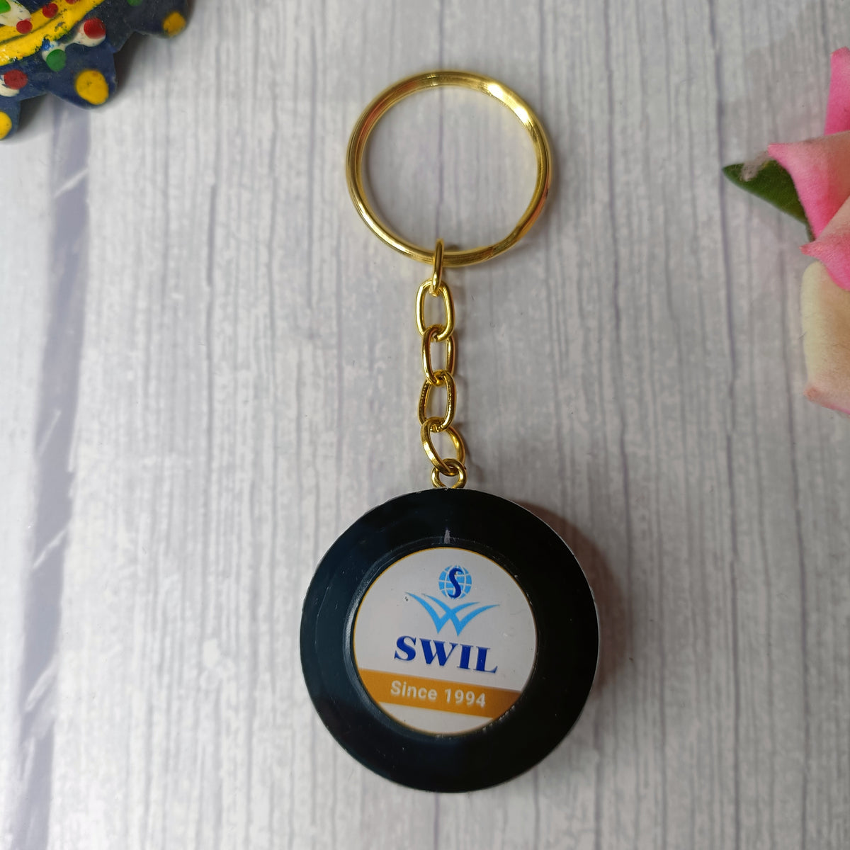 Buy Handmade Company Logo Resin Keychain in Round Shape Online