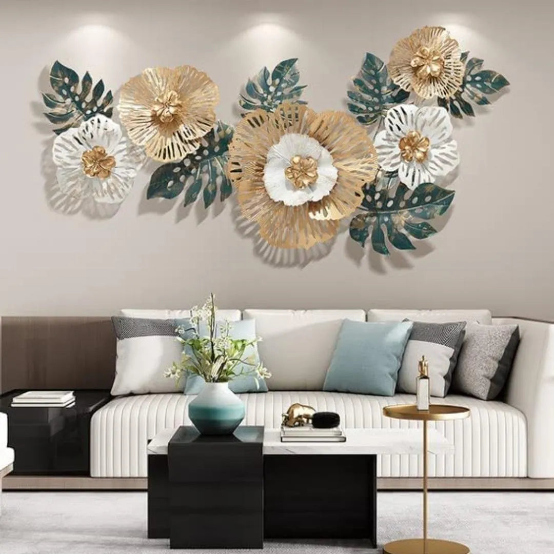 Luxury Floral Metal Wall Art (48×24 inches)