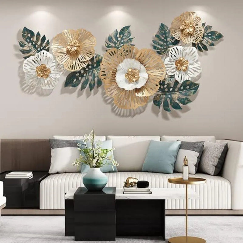 Luxury Floral Metal Wall Art (48×24 inches)
