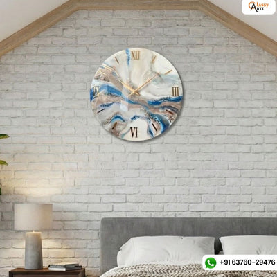Blue, White and Gold Abstract Resin Wall Clock