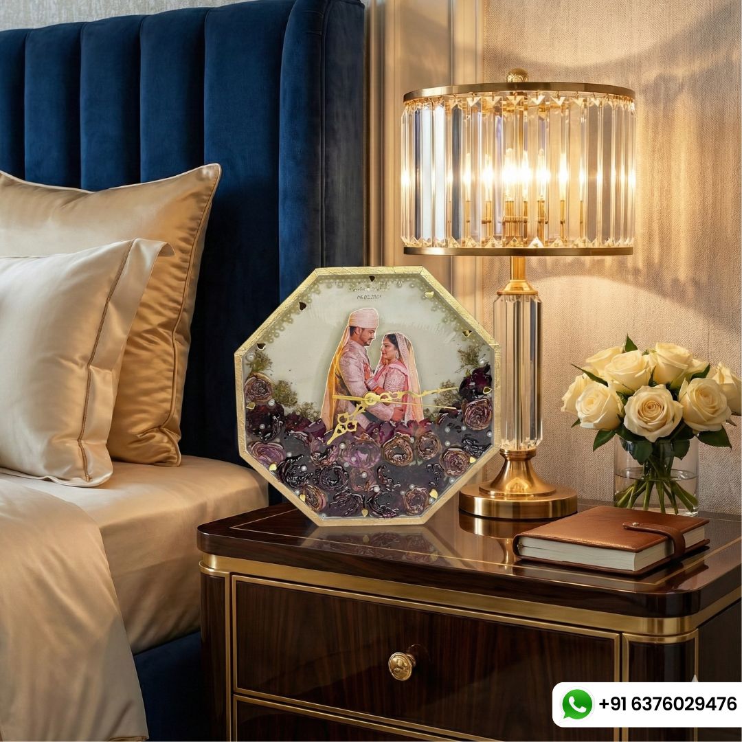 Customized Resin Wall Clock with Varmala & Couple Photo