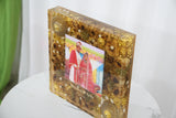 Resin 12 inch Acralic Frame with yellow flower and kaleera with couple photo and date with Pearls  Varmala preservation