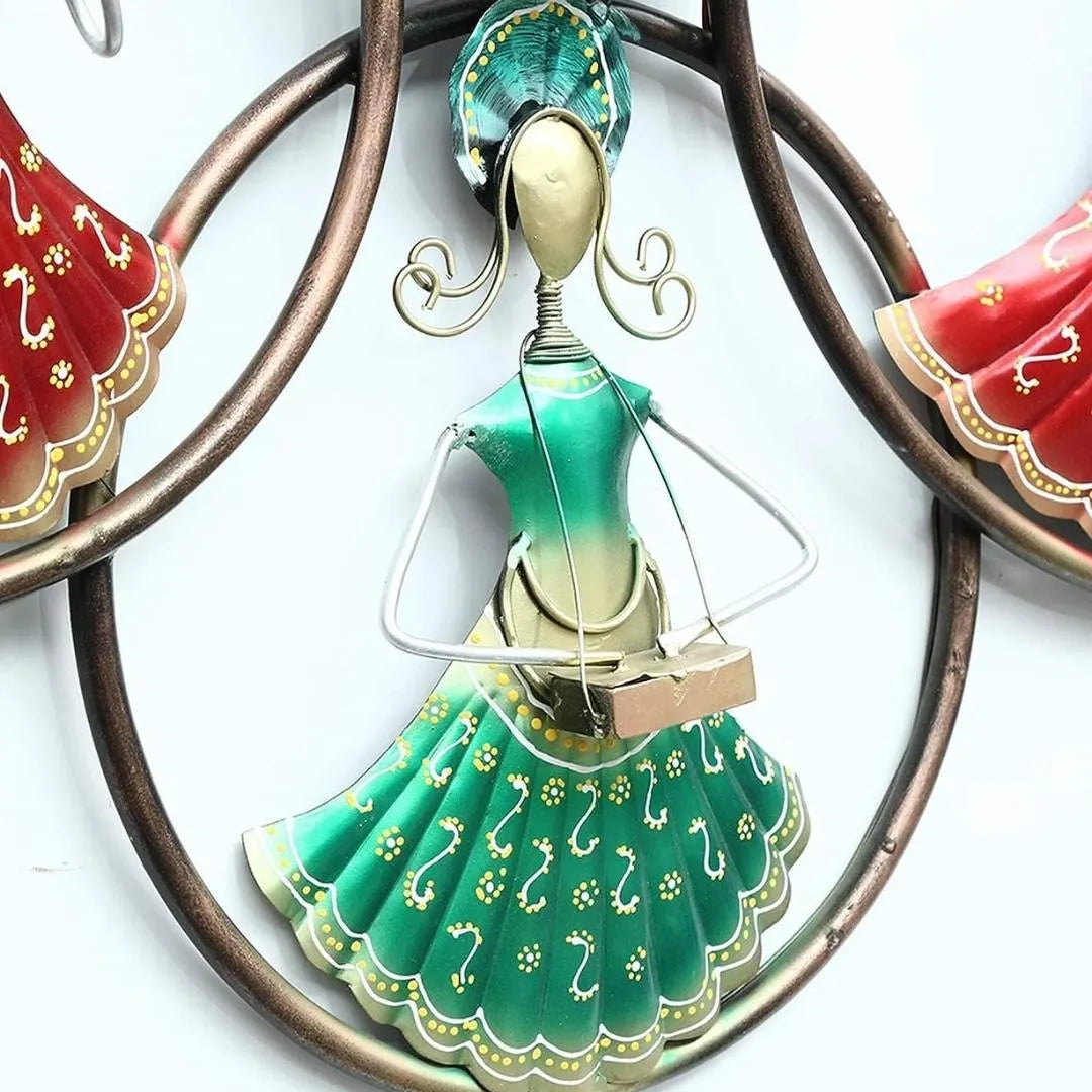 Traditional Rajasthani Folk Metal Wall Art with LED Lights (54×24 Inches)