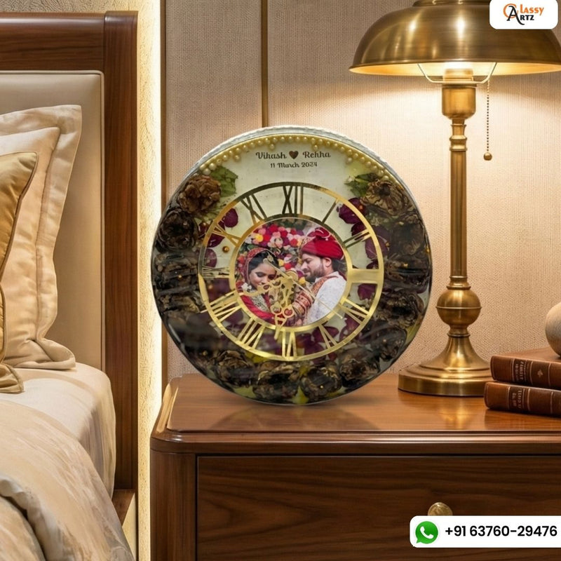 Deep Cast Resin Varmala Preservation Wall Clock with Photo