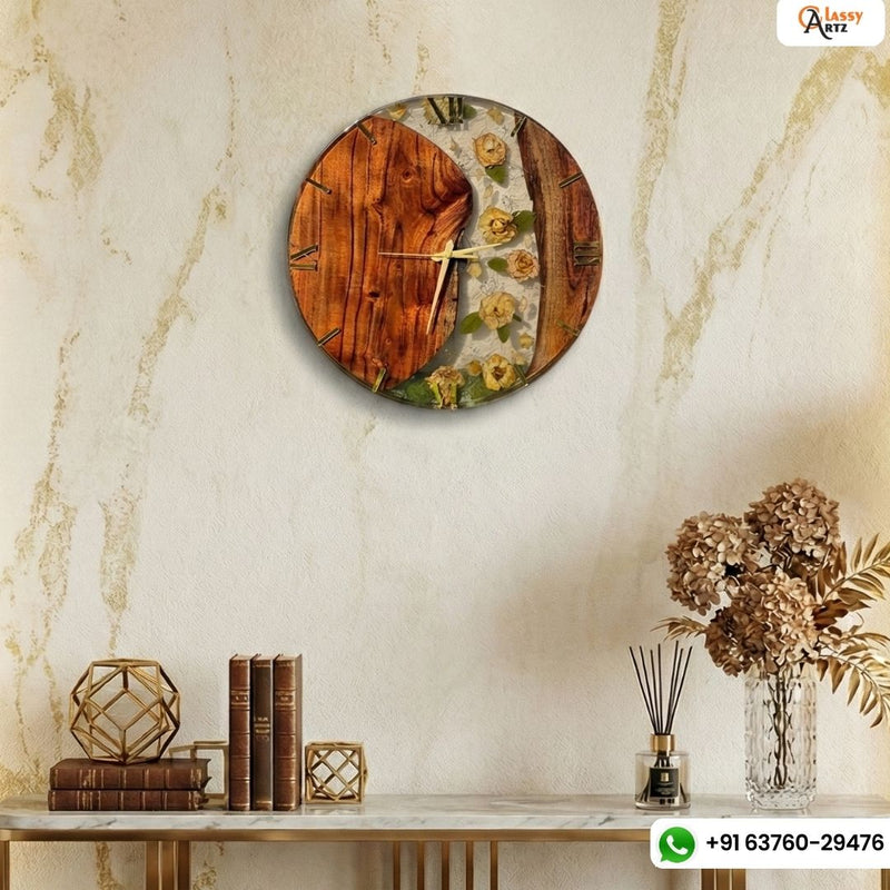 Deep Casting Resin Wall Clock with Flower Preservation (18-inches)