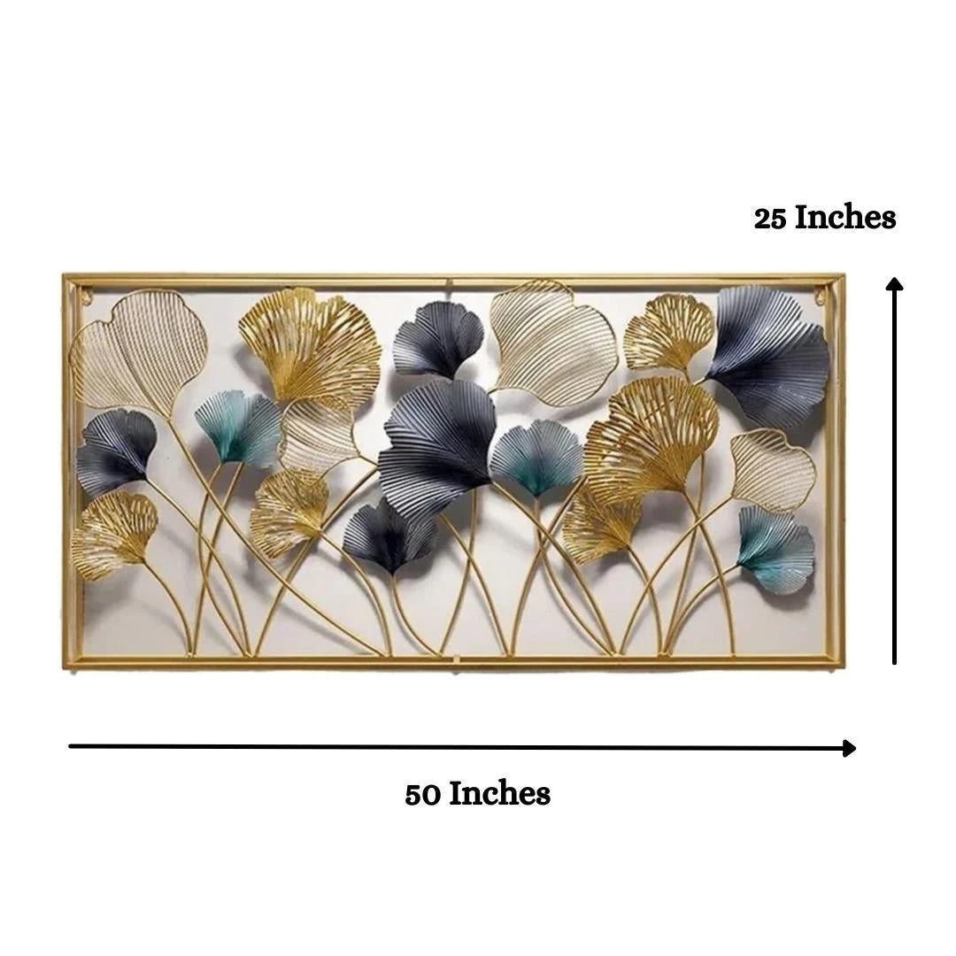 Luxurious Multicolor Metal Leaf and Flower Wall Decor: Stunning Home Wall Sculpture (48×24 Inches)