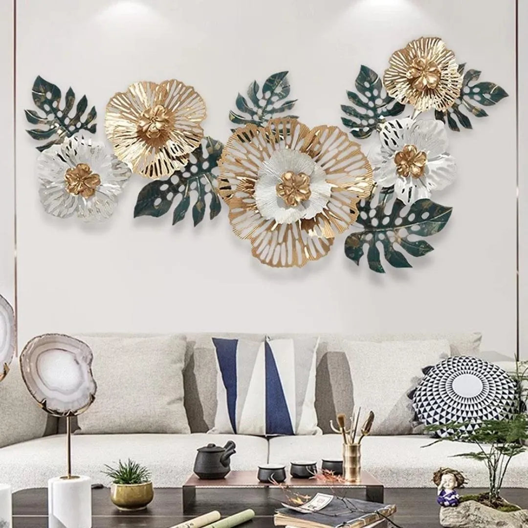 Luxury Floral Metal Wall Art (48×24 inches)