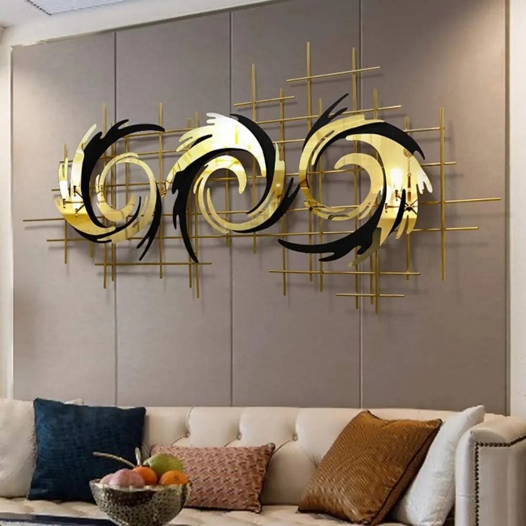 Golden 3D Swirl Metal Wall Art (60×30 inches)