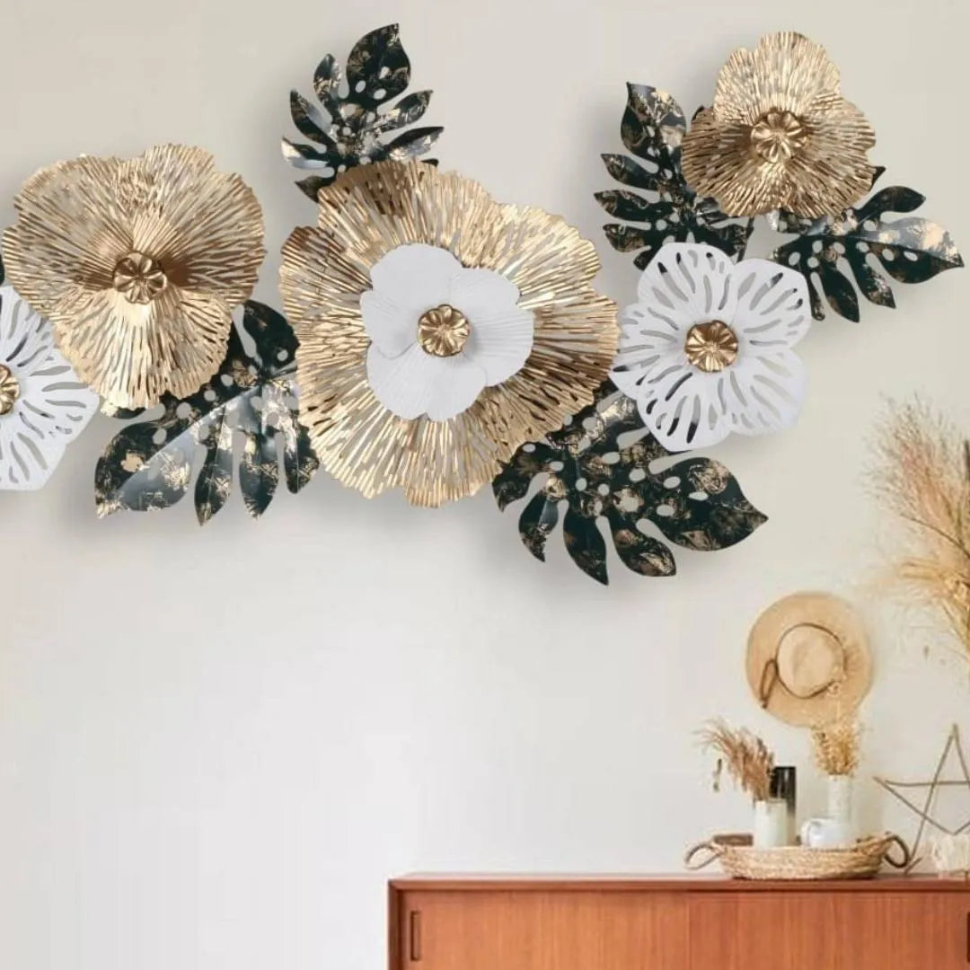 Luxury Floral Metal Wall Art (48×24 inches)