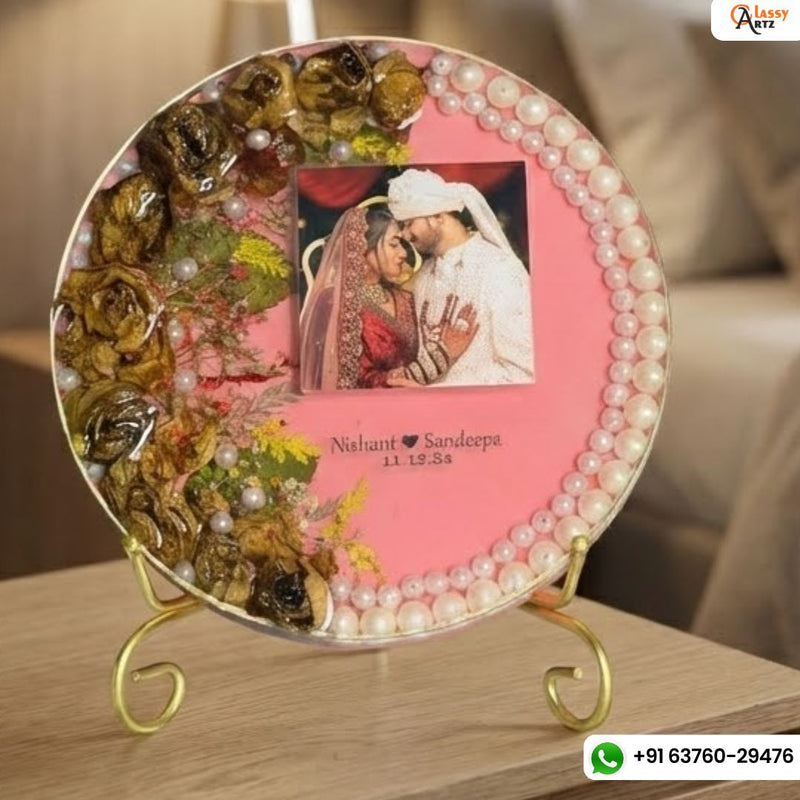 Epoxy Resin-Preserved Varmala Flowers & Photo Frame (8-Inches)