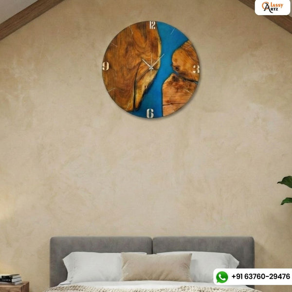 Blue River and Wood-Effect Resin Wall Clock, 18 or 24 Inch