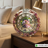 Epoxy Wall Clock with Preserved Couple Photo & Garland Flower