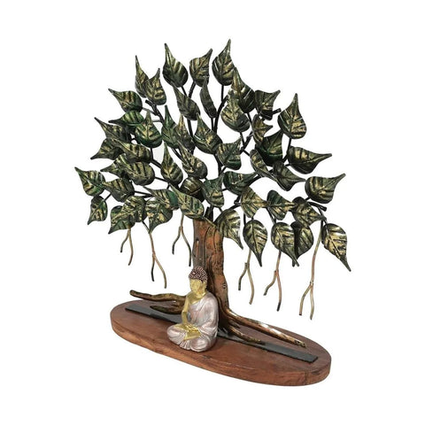 Handcrafted Buddha Under Tree Multi-Colored Metal Table Decor Item (25×24 Inches)