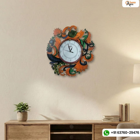 Fancy Stylish Peacock Wall Clock | Antique Wooden Handmade Multicolor Wall Clock