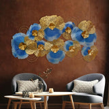 Metal Blue & Golden Flowers Decorative Wall Art (48×24 inches)